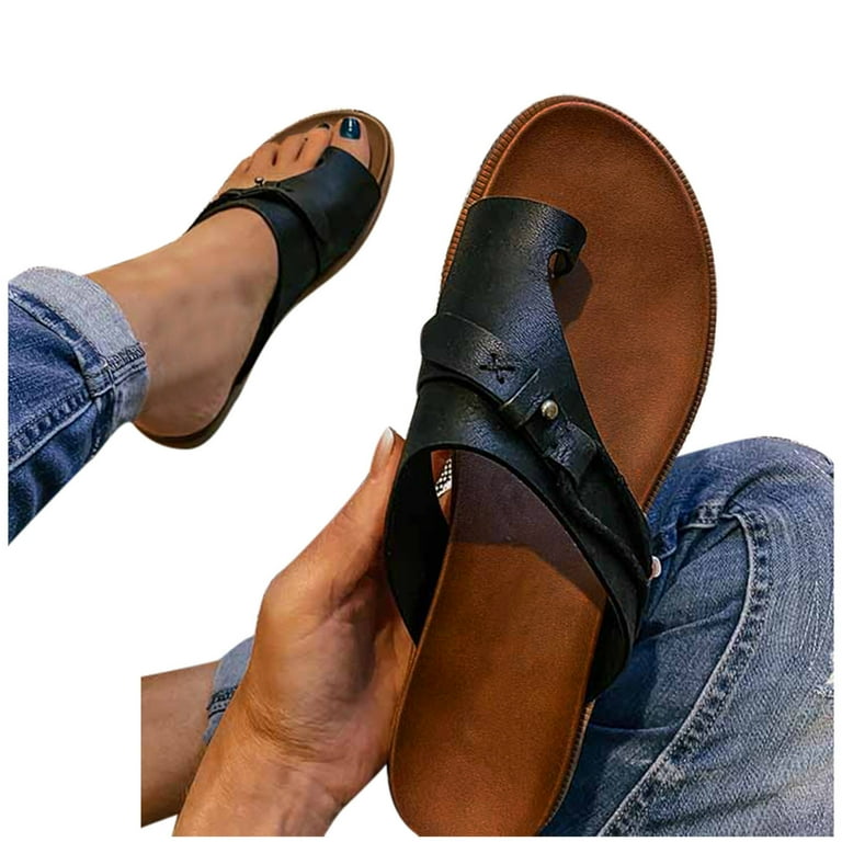 Women s Fashion Casual Ring Toe Wedges Leather Slippers Sandals Outdoor Shoes Sandal Slides Women Tan Sandals for Women Flat Womens Designer Sandals Size 8 Dress Sandals for Women Wide Bare Women s