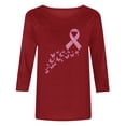 thumbnail image 2 of Hurxie Breast Cancer Shirt Women Breast Cancer Awareness Pink Ribbon T-Shirt Cancer Survivor V-Neck Tops Wine,XL, 2 of 2