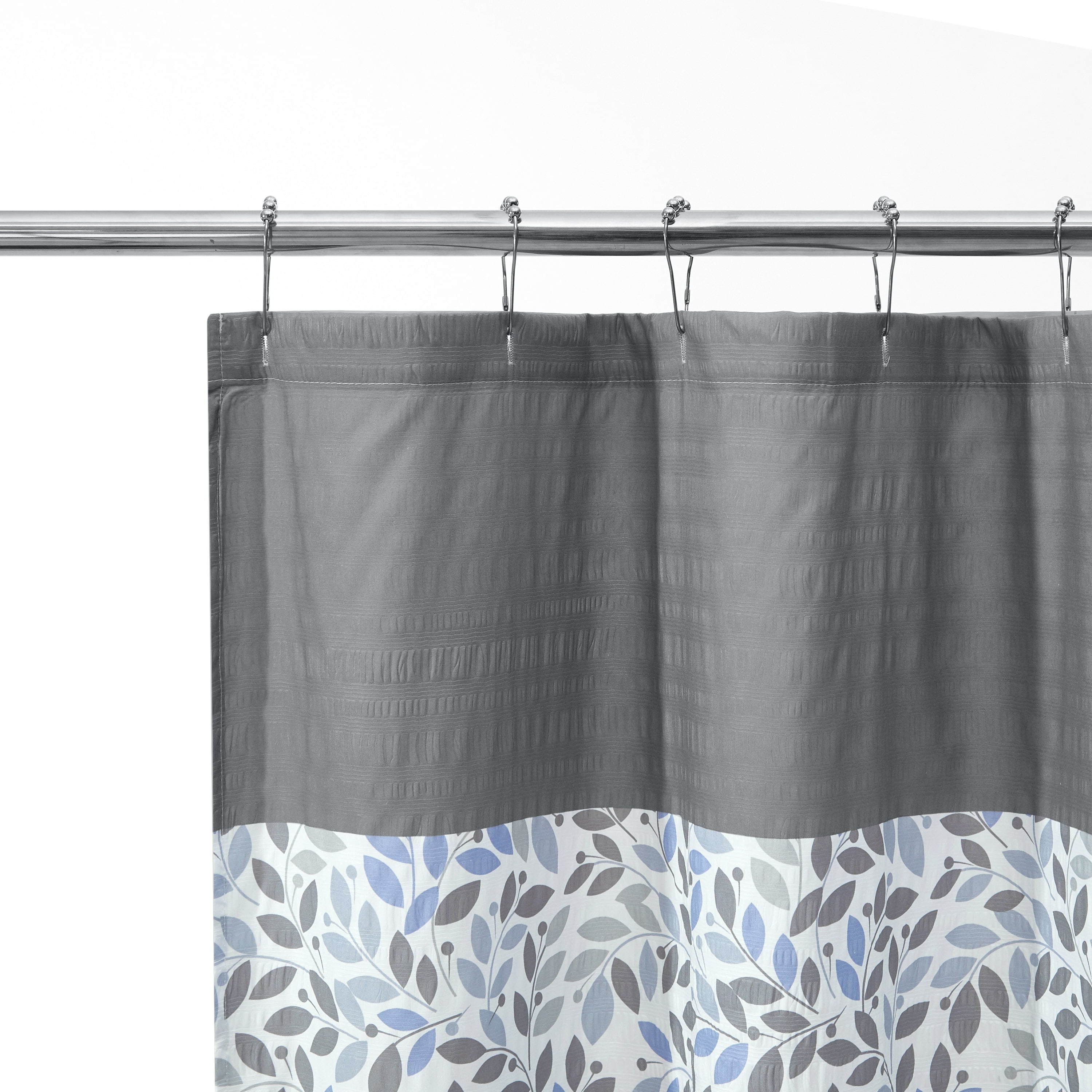 Mainstays 14 Piece Lily Leaves Shower Set with Liner, 72 in x 72 in, Polyester, Grey