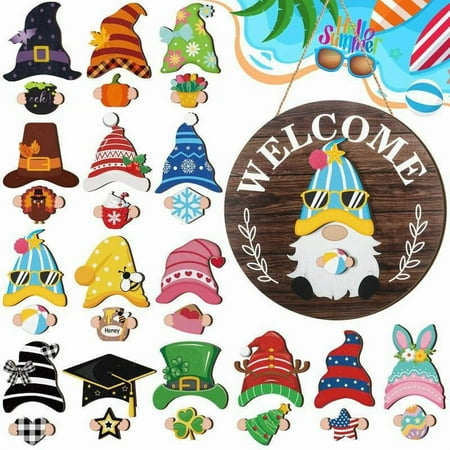 AuroraX 2 Pack Interchangeable Gnome Welcome Sign for Front Door 30Pcs Wooden Magnetic Seasonal Door Sign Each Farmhouse Porch Decor for All Seasons Christmas Halloween Thanksgiving Decorations AuroraX 2 Pack Interchangeable Gnome Welcome Sign for Front Door 30Pcs Wooden Magnetic Seasonal Door Sign Each Farmhouse Porch Decor for All Seasons Christmas Halloween Thanksgiving Decorations