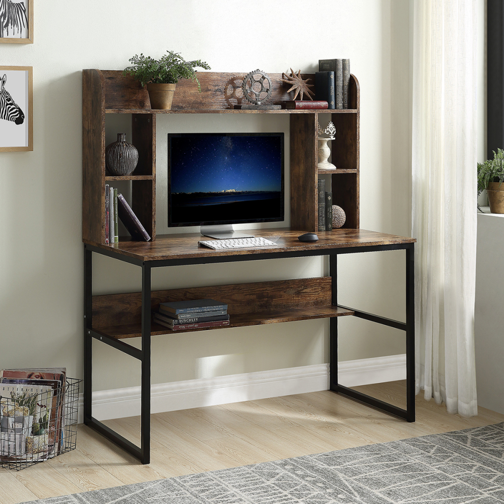 Home Office Computer Desk with Hutch, 47 inch Rustic Office Desk and