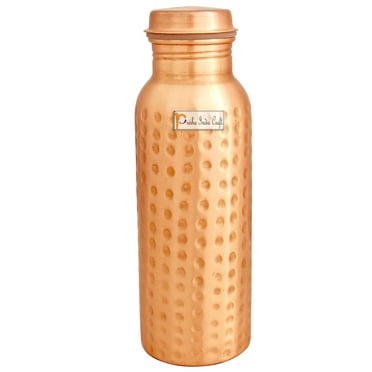 Prisha India Craft Pure Copper Bottle for Water, Joint Less, Hammered Design, 700 ML, 1 Piece