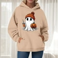 thumbnail image 2 of CAUYDY Cute Ghost Graphic Hoodies for Women Halloween Funny Spooky Hooded Sweatshirt Vintage Pullover Casual Tops(Khaki,M), 2 of 6
