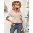 thumbnail image 4 of Women's V Neck Short Sleeve Collared Cable Sweaters Tops Solid Knit Soft Pullover Shirt Top for Casual Khaki S, 4 of 10