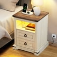 thumbnail image 6 of Dextrus Farmhouse LED Nightstand w/Charging Station, LED End Table Side Table w/2 Drawer for Bedroom, Antique White, 6 of 11