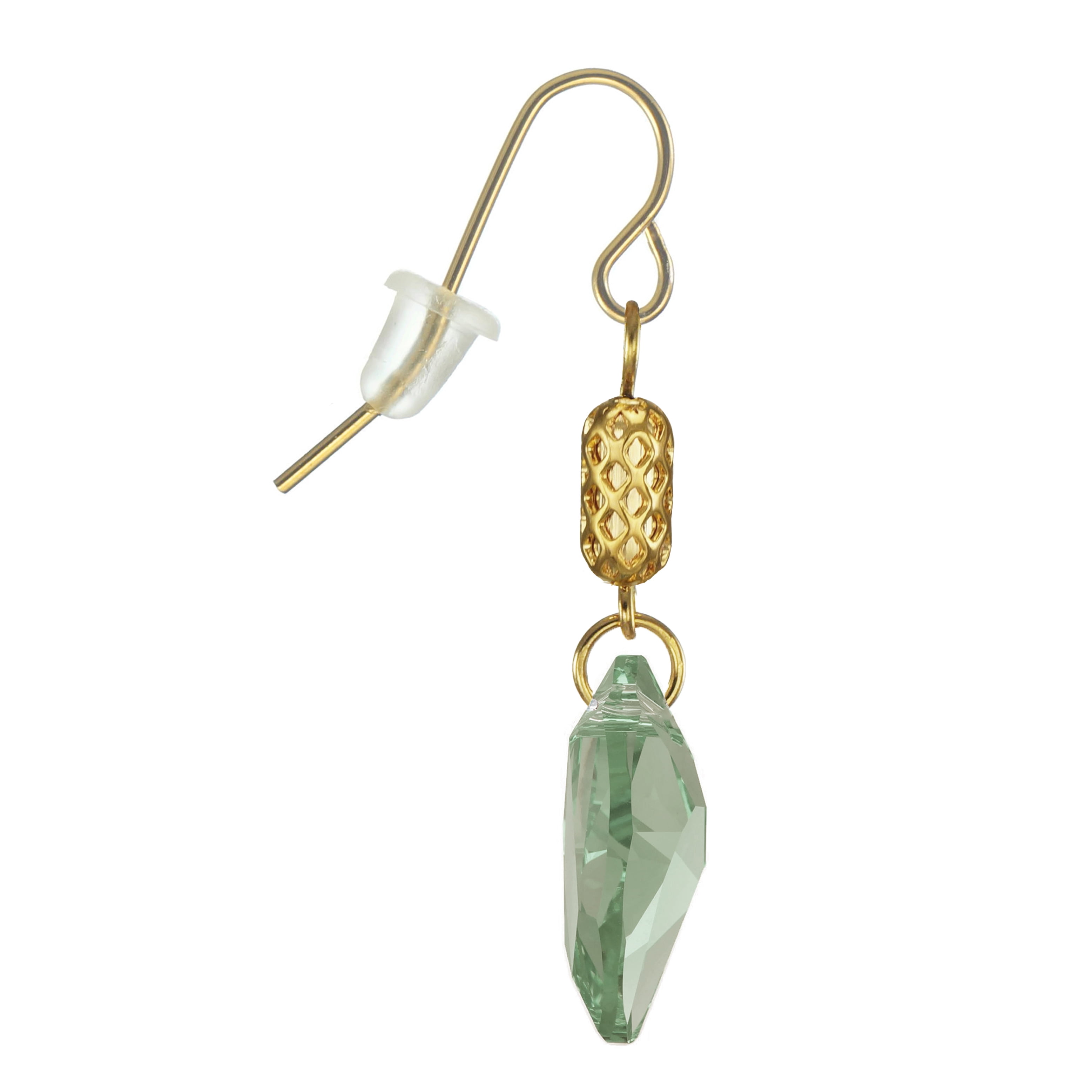 One Pair 19mm Austrian Galactic with Gold Woven Tube Dangle Earrings – Hypoallergenic Earwires - Peridot Green