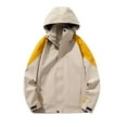 thumbnail image 3 of UVEASISHA Men's Big and Tall Packable Rain Jacket Outdoor Waterproof Windbreaker Lightweight Raincoat with Hood Color Block Hiking Travel Jacket Fall Savings Khaki XL, 3 of 5