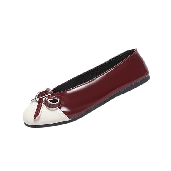 Wensltd Women's Color Block Shoes Casual Bow Round Toe Flat Shoes for Women Spring Outdoor Walking Comfy Shoes Wine