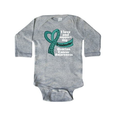 

Inktastic I Love and Support My Grandmother Ovarian Cancer Teal Ribbon Gift Baby Boy or Baby Girl Long Sleeve Bodysuit