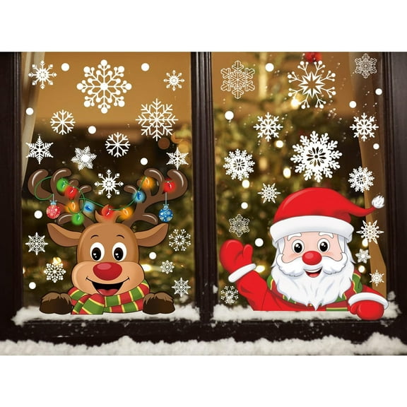 Reusable Snowflakes Peeping Santa Wall Window Stickers