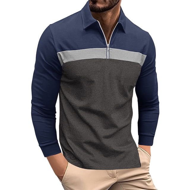 pstuiky camisa de manga larga para hombre, Camisa deportiva de manga larga con solapa y cremallera para hombre camisetas de hombre xxl
