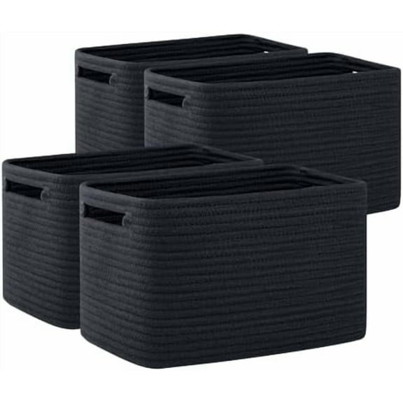 4 Pack Storage Baskets for Organizing, Cube Storage Bins for Shelves, Rectangle Storage Baskets With Handles, Woven Baskets for Storage, 12.7''Lx9''Wx7.8''H, Black