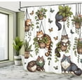 thumbnail image 2 of Ambesonne Cat Shower Curtain, Happy Smiling Kitties Botanical, 69"Wx75"L, Blue Grey Green and Taupe, 2 of 4
