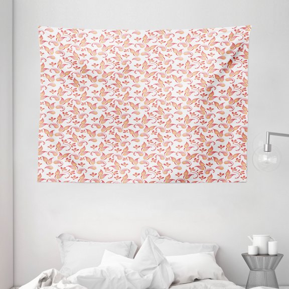 Floral Tapestry, Leaves Florets Petals Pattern in Watercolor Paint Pastel Colored Elegance Artsy Picture, Wall Hanging for Bedroom Living Room Dorm Decor, 80W X 60L Inches, Coral, by Ambesonne