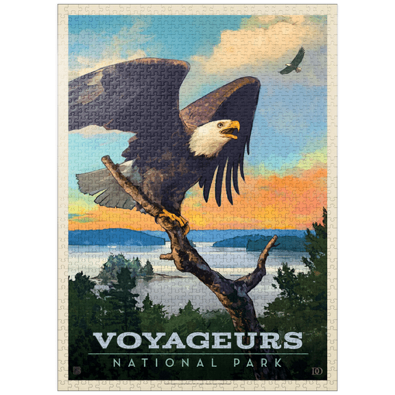 MyPuzzle - Voyageurs National Park: Bald Eagle, Vintage Poster - Premium 1000 Piece Jigsaw Puzzle for Adults