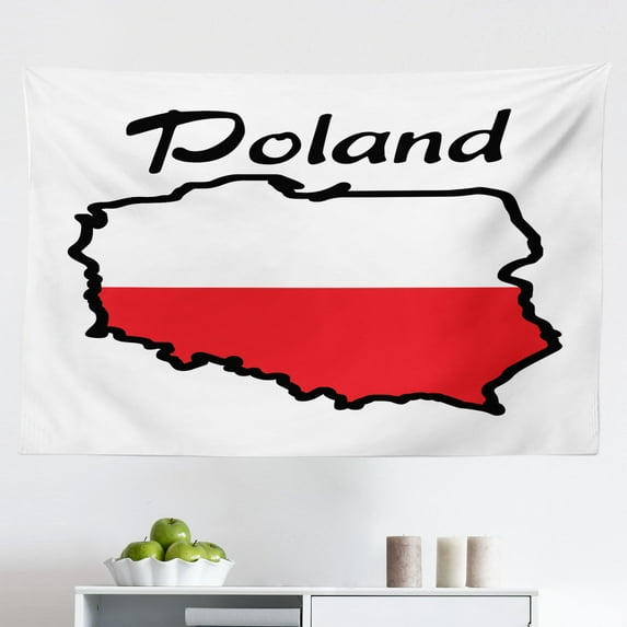 Poland Tapestry, Pop Art Inspired Dramatic Comic Book Style Wording, Fabric Wall Hanging Decor for Bedroom Living Room Dorm, 2 Sizes, Vermillion Paprika, by Ambesonne