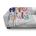 thumbnail image 3 of Family Soft Flannel Fleece Throw Blanket, Happy Family Letters with Flowers Hearts Stars Dots Circles Cartoon Like Artwork, Cozy Plush for Indoor and Outdoor Use, 50" x 70", Multicolor, by Ambesonne, 3 of 6