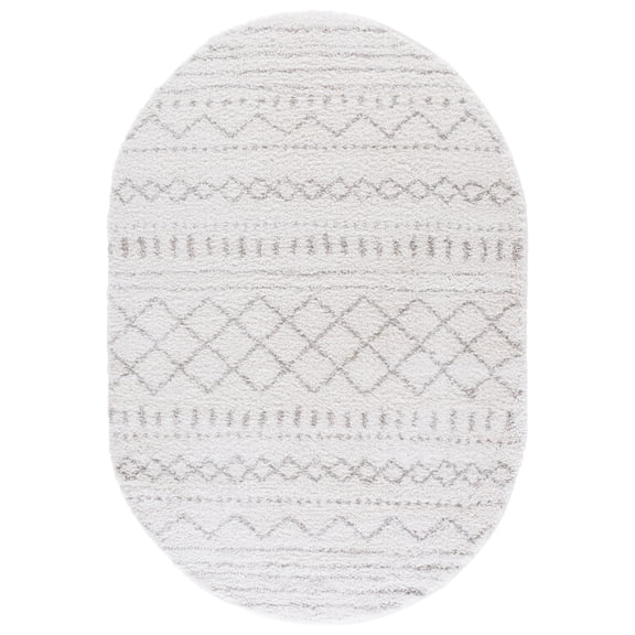 SAFAVIEH Arizona Teagan Geometric Shag Area Rug, Ivory/Beige, 5' x 8' Oval