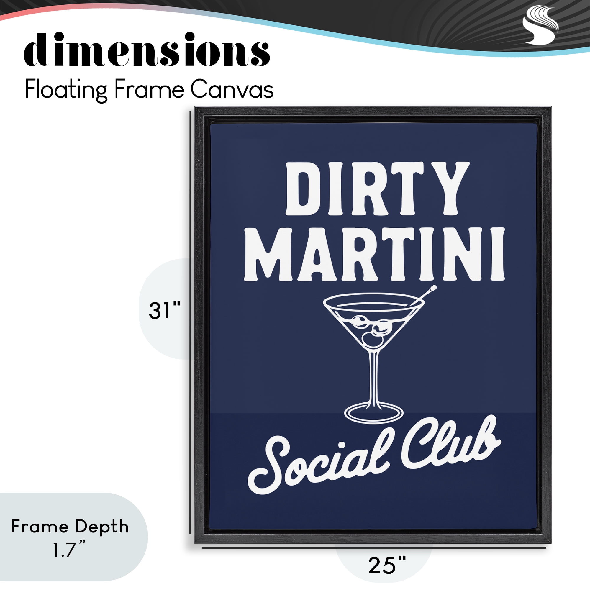 Stupell Industries Retro Dirty Martini Club Black Framed Floater Canvas Wall Art, design by Lettered and Lined