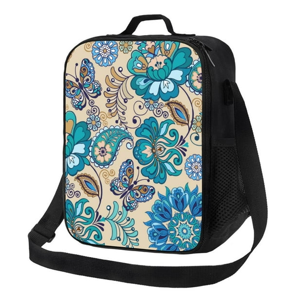 Disketp Vintage Floral Butterflies Bolsa Térmica Estampada para Almuerzo, Lonchera para Hombres y Mujeres Adultos
