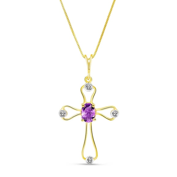 Galaxy Gold 14K Yellow Gold 0.57 Carat Natural Diamonds and Amethyst Cross Pendant Necklace - February Birthstone - Peace & Wisdom - 16" to 24" - Fine Jewelry for Women