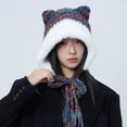 thumbnail image 3 of SikaFu Autumn And Winter Lovely Ears Big Head Circumference Color Thick Rough Wool Female Warm Face, Face, Small Plush Contrasting Hat Knitted Hat, 3 of 9