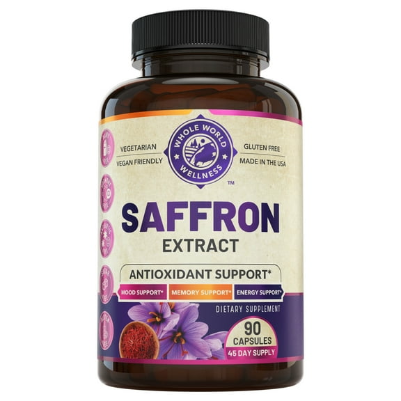 WHOLE WORLD WELLNESS Saffron Extract Herbal Supplement 88.50mg for Adults, Vegan, Gluten-Free, 90 Count