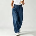 thumbnail image 5 of ClodeEU Women's Elastic Waist Denim Wide Leg Pants,Casual Loose Lightweight Jeans With Pockets ,Women's Plus L, 5 of 6