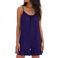 thumbnail image 5 of QATAINLAV Summer Rompers for Women Sleeveless Adjustable Strap Onesies Shorts Cotton Casual Wide Jumpsuits with Pockets Purple M, 5 of 7