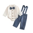 thumbnail image 3 of Tiijoy Newborn Boys Outfits Long Sleeve Button Up Romper Suspenders Pants Set, Sizes 9-12M, 3 of 5