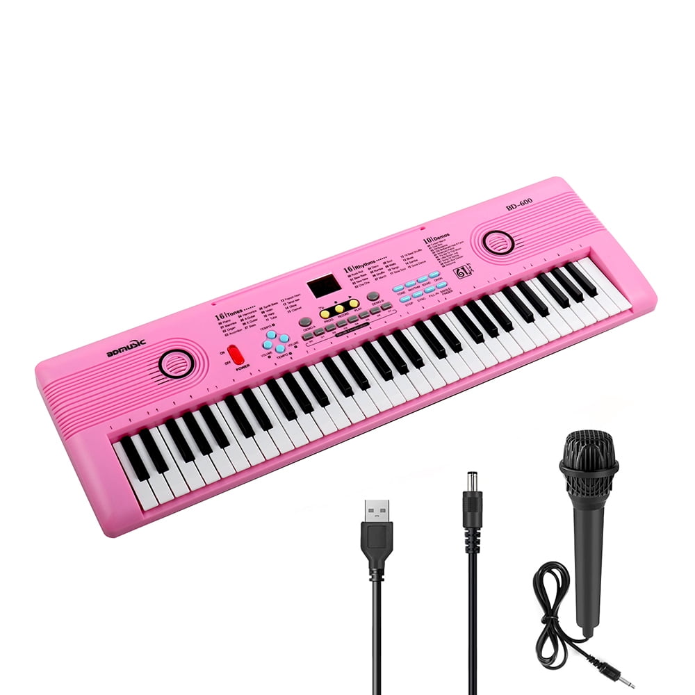 TIANLAIMEI 61 Keys Electric Digital Piano 100 Tones Eectric Keyboard Built-in Microphone with Stand for Beginners Kids Musical Instruments Gifts, Pink