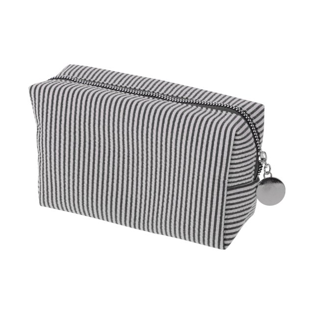 Ofertas Únicas 1 Pc Bolsa de Maquillaje con Patrón Rayado para Viaje Negro Seersucker