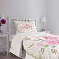 thumbnail image 5 of Ambesonne Shabby Flora Quilted Bedspread Set 2 Pcs, Vintage Clock Roses, Twin Size, Dark Khaki Pale Pink, 5 of 6