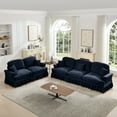 thumbnail image 2 of 2 Pcs Sectional Sofas Set, 3-Seater + Loveseat with Removable Ruffles Pleats Skirts and Wooden Legs, Chenille Cloud Couch Set for Living Room, Blue, 2 of 9