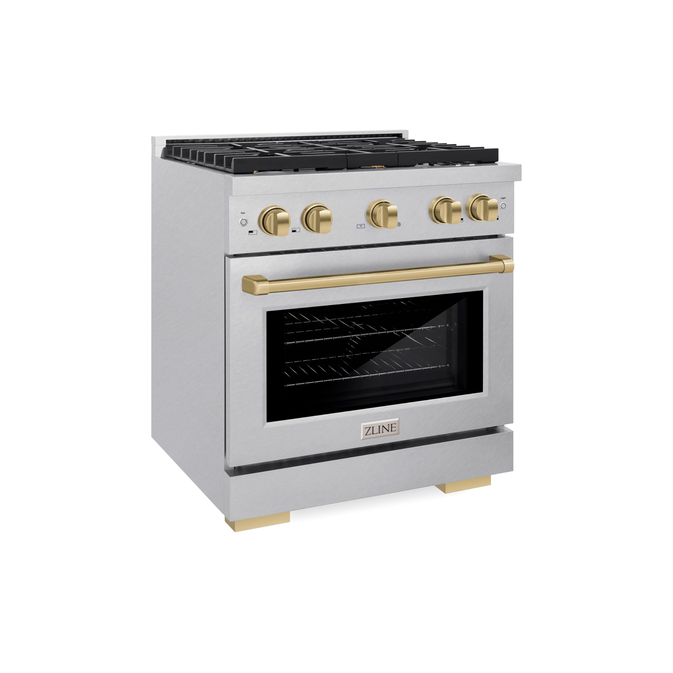 ZLINE Autograph 30" 4.2 cu. ft. Paramount Dual Fuel Range with 4 Burners in DuraSnowÂ® Stainless Steel with Champagne Bronze Accents, SDRSZ-30-CB