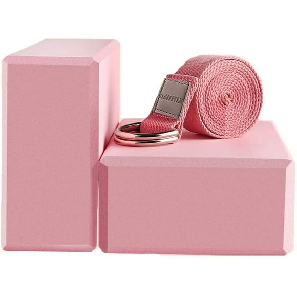 Yoga Blocks 2 Pack Set - (Yoga Block with 1 Yoga Strap) High Density Soft EVA Foam Block for Yoga, General Fitness, Pilates, Stretching and Toning Workouts