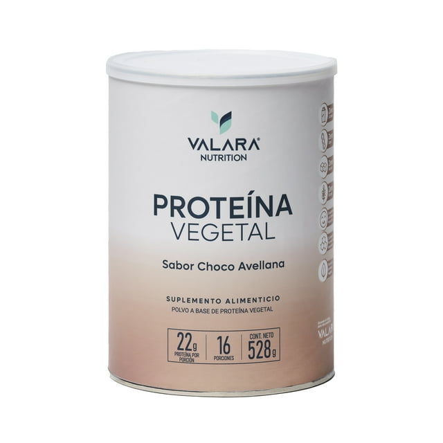 Proteína Vegetal Valara Nutrition Choco Avellana 528gr, Con Probióticos y Prebióticos, Sin Azúcar