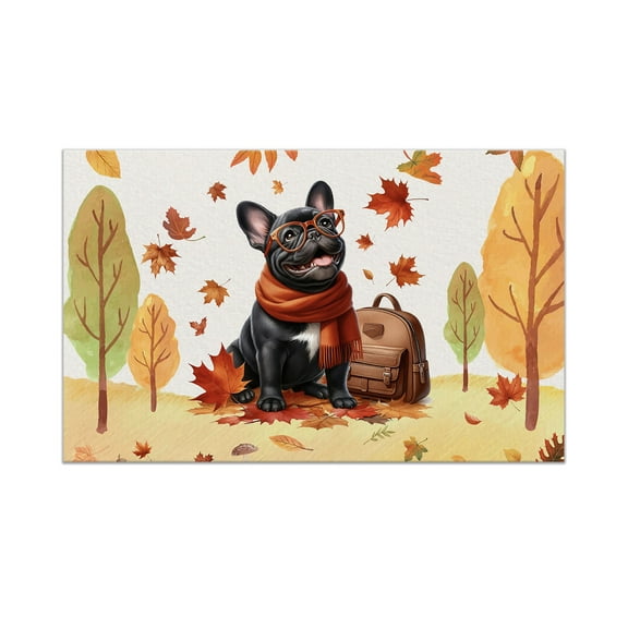 Welcome Fall French Bulldog Enjoys School Time Autumn Fall Leaves Doormat Dog Lover Gifts Indoor Outdoor Welcome Mat - 02013