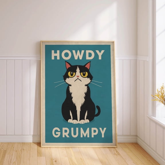 Grumpy Cat Howdy Animal Lover Wall Art, Unframed Paper Poster 8x10in