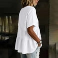 thumbnail image 6 of Htigea Womens Summer Cotton Linen Tops Babydoll Short Sleeve V Neck T Shirts Solid Color Casual Loose Ruffle Hem Blouse White M, 6 of 9