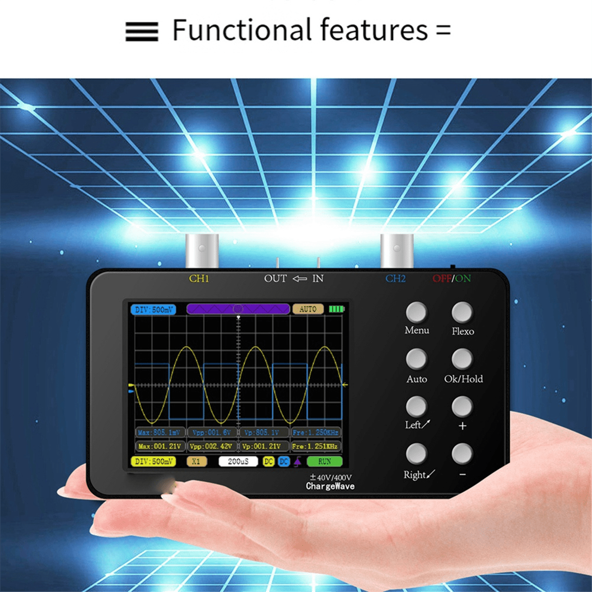 Dual-Channel Digital Oscilloscope 50M Sampling Rate High-Performance Handheld Small Oscilloscope 3.2Inch LCD Display