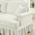 thumbnail image 5 of Newest Elegant Large 3 Seater Sofa Couch,Flared Arms,Removable Ruffles Pleats Skirts,Spindle Legs, Comfy Chenille Three-Seat Sofa for Living Room, Beige White, 5 of 8