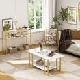 thumbnail image 6 of Baxluxe 3 Pieces Living Room Table Set, Faux Marble White Coffee Table with 3-Tier End Table, Console Tables in Gold Metal Frame for Home, Living Room, Office, Entryway (Half-Round End), 6 of 7