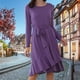 thumbnail image 3 of Vestido morado de manga larga para mujer con cuello redondo, lazo ajustable en la cintura y dobladillo con volante exclusivo, 3 of 5