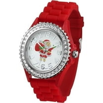 Blekon Christmas Tree Women Watch Crystals Studded Alloy Case Silicone Strap White Dial Santa Claus Analog Watches