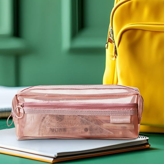 PiGOGI College Dorm Setup Double Layer Mesh Pencil Case Middle S-chool Accessories for Exam Storage