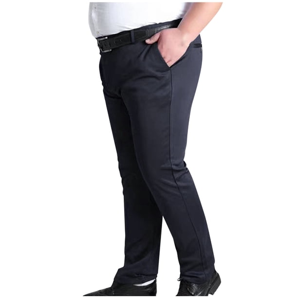 Pantalones largos para hombre, pantalones de traje de alta elasticidad, pantalones casuales de negocios con bolsillo y cremallera, pantalones de cintura elástica para hombre, pantalones de poliéster.