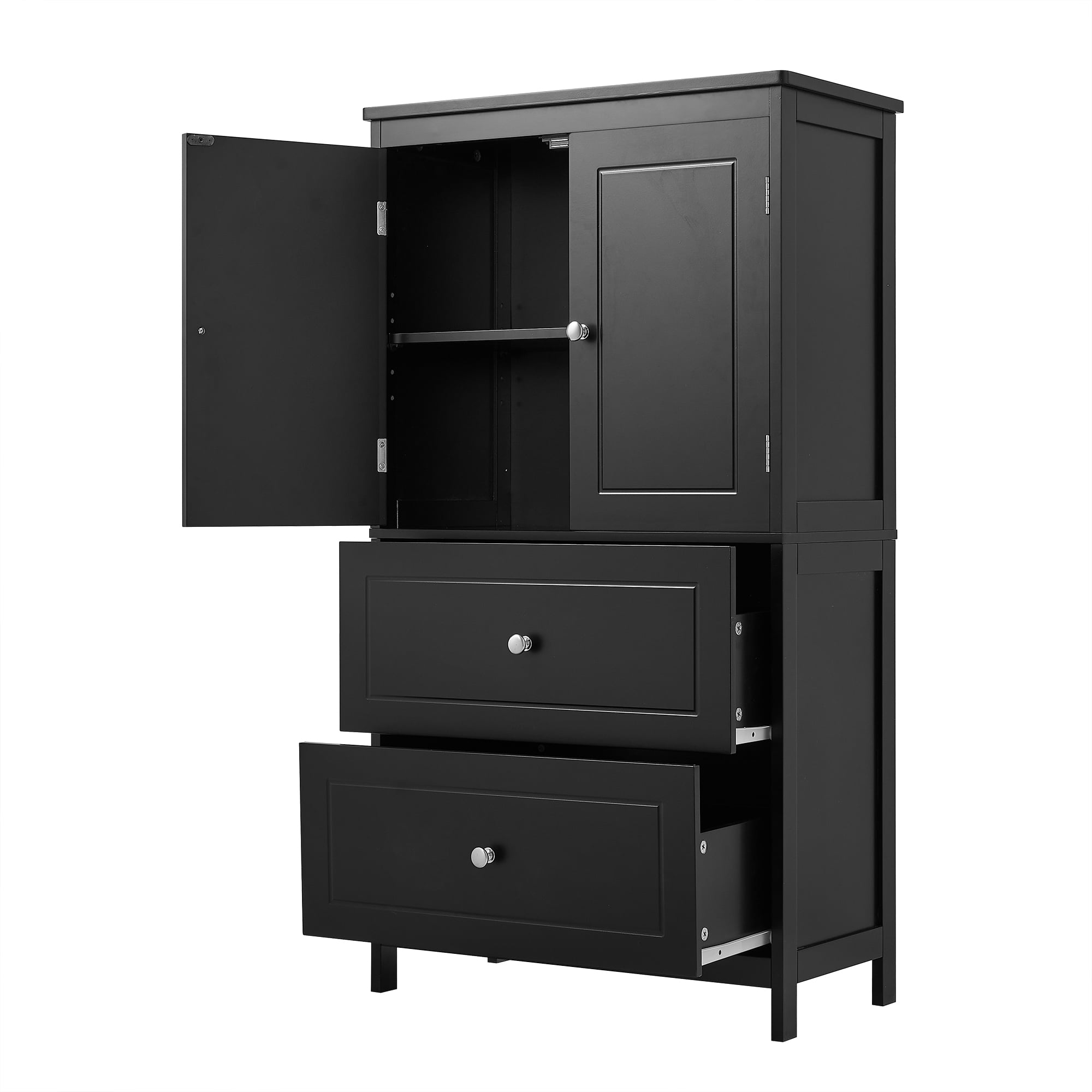 Aukfa 43.3" Tall Wood Storage Cabinet with Two Doors and Adjustable Shelves for Bathroom Kitchen, Black