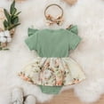 thumbnail image 4 of Baby Birthday Playsuit 𝐈𝐧fant Girls Romper Ruffles Short Sleeve Floral Print 𝐍ewborn Jumpsuit Bowknot Ribbed Bodysuit, 4 of 4