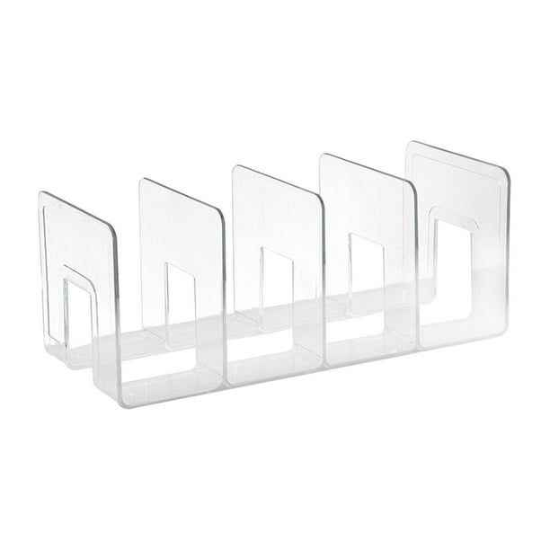 Estante de almacenamiento de libros de 4 compartimentos, sujetalibros acrílicos, suministros de oficina, estante divisor de armario para encimera, Claro
